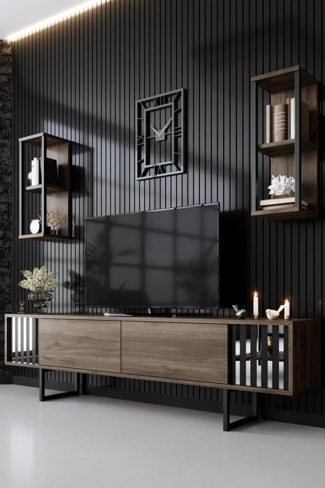 TV skrinka / Obývacia stena Chrome Line - Walnut, Black 1