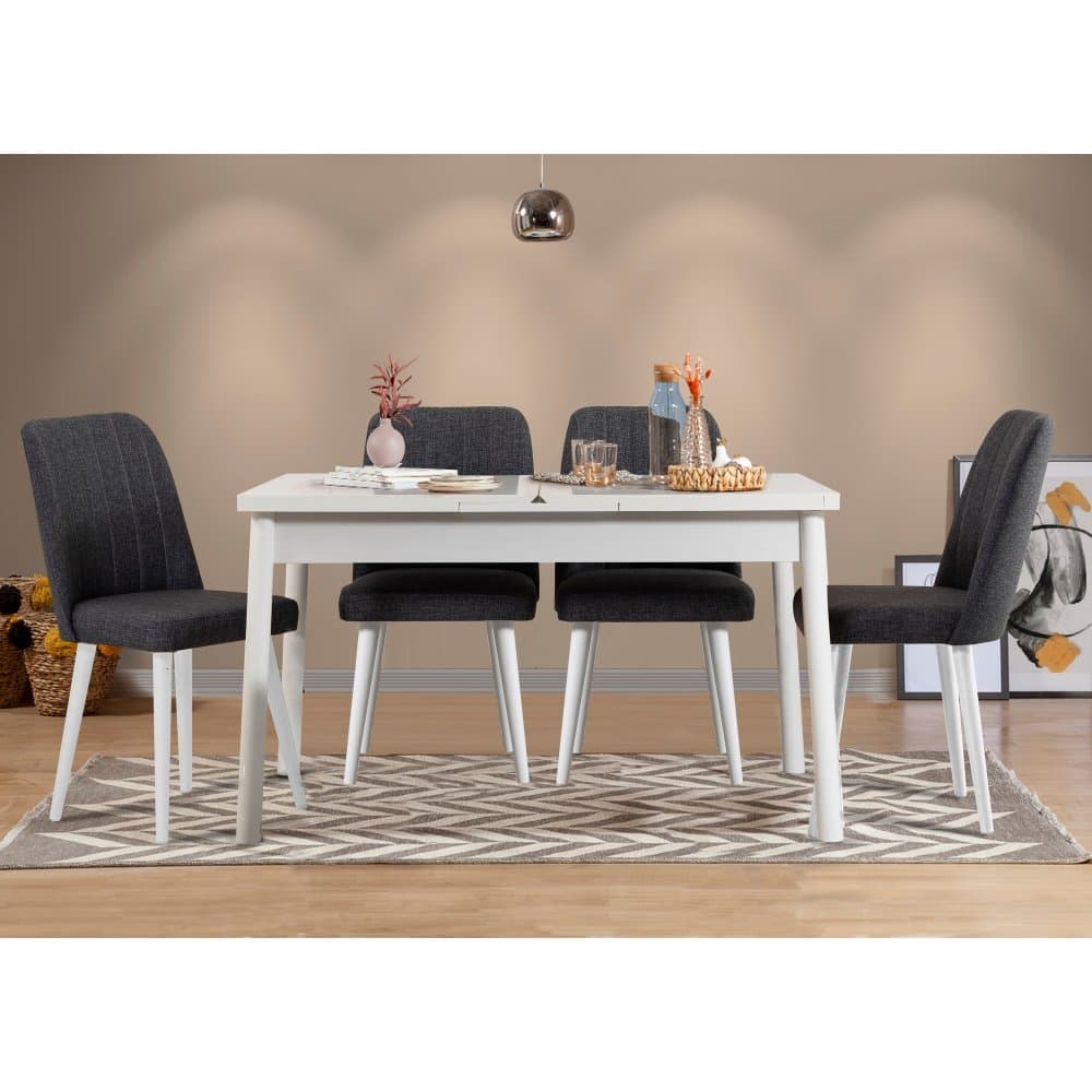Jedálenský set s rozkladacím stolom a stoličkami (5 kusov) Santiago White Anthracite V2