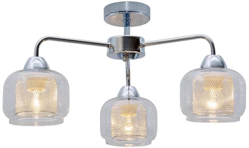 Chrómová stropná lampa, sklenené tienidlo, 3x40W, Ray 1