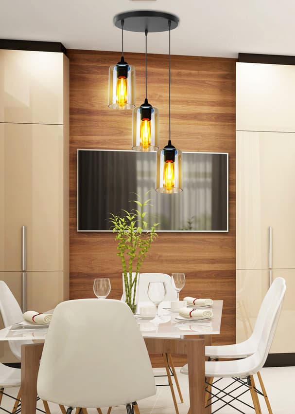 Závesná lampa 3xE27 35cm čierna/hnedá Bistro