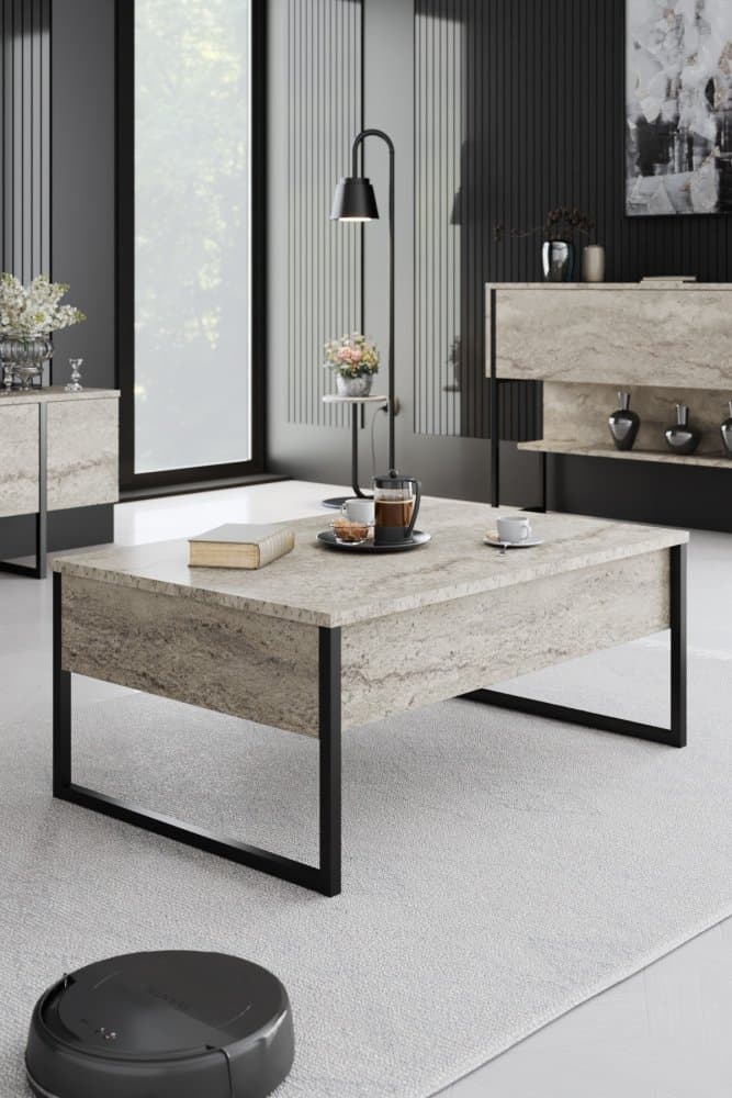 Konferenčný stolík Luxe - Travertine, Black 1