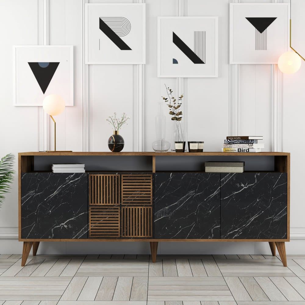 Konzolový stolík Milan - Walnut, Black Marble