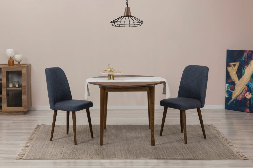 Jedálenský set s rozkladacím stolom a stoličkami (3 kusy) Vina 1048 - Walnut, Navy Blue