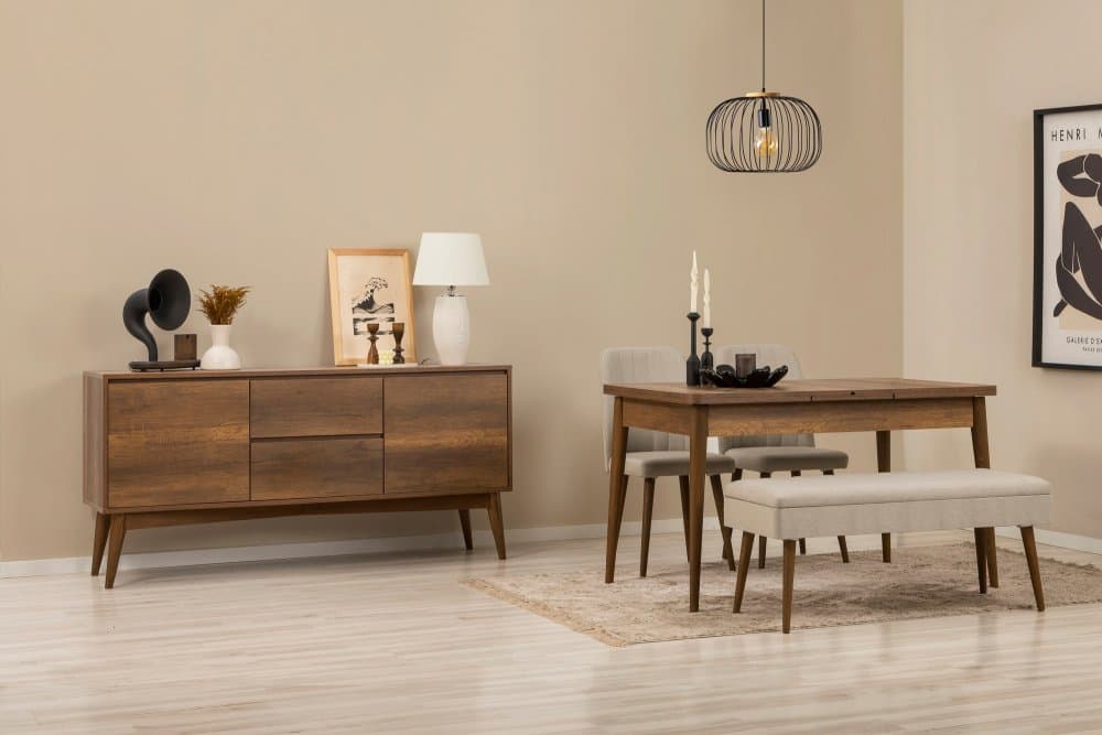Set s rozkladacím stolom, stoličkami a konzolou (5 kusov) Vina 02 1005 - Walnut, Cream