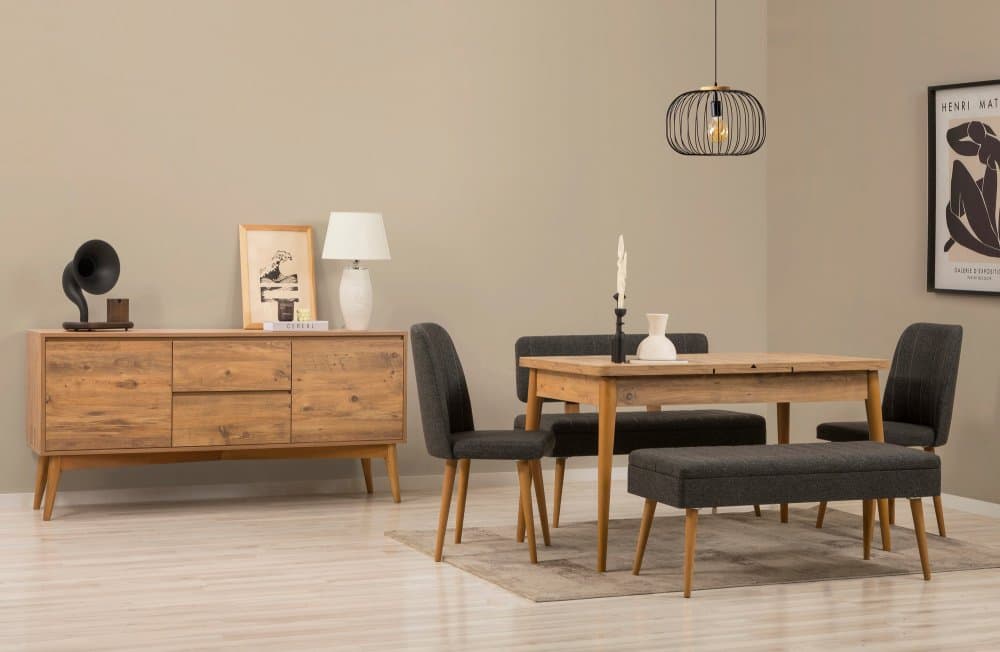 Set s rozkladacím stolom, stoličkami a konzolou (6 kusov) Vina Bench 04 1053 - Atlantic Pine, Anthracite
