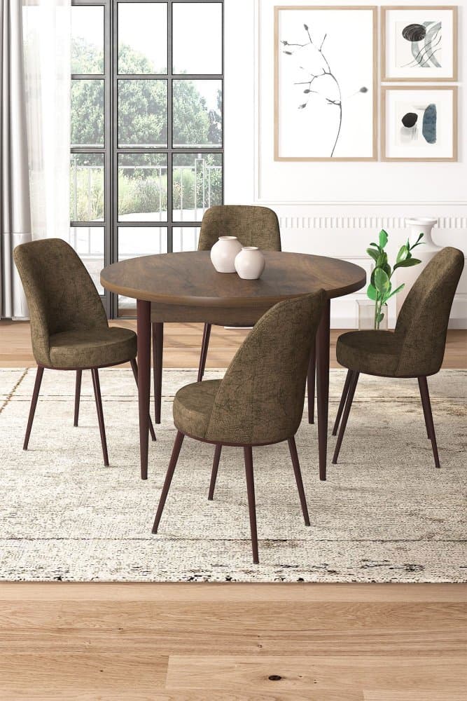 Dining Table & Chairs Set (5 Pieces) Tor - Baroque, Brown 1