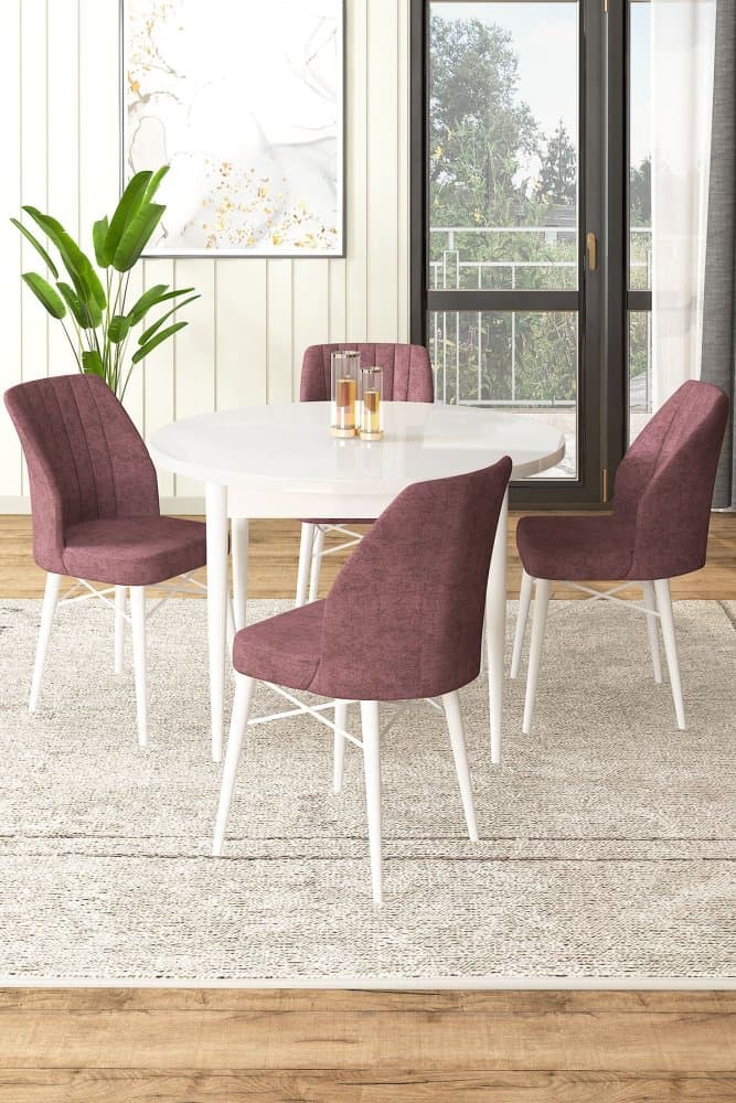 Dining Table & Chairs Set (5 Pieces) Rox - White, Dusty Rose 1