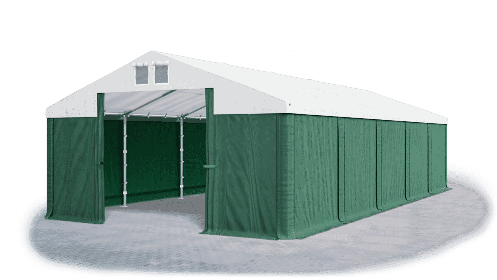 Skladový stan 5x10x2,5m strecha PVC 560g/m2 boky PVC 500g/m2 konštrukcie ZIMA PLUS Bílá Zelená Zelená