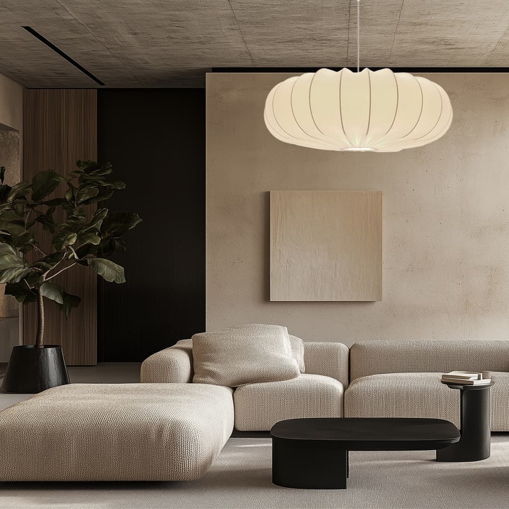 Škandinávska závesná lampa CAFEE' - s krémovým tienidlom v latte 66 cm - moderné stropné osvetlenie do obývačky a jedálne E27 1