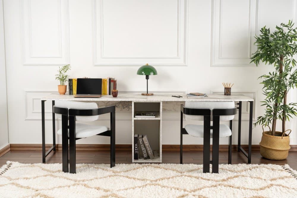 Písací stôl Twin Study Desk - Freesia Marble, Black
