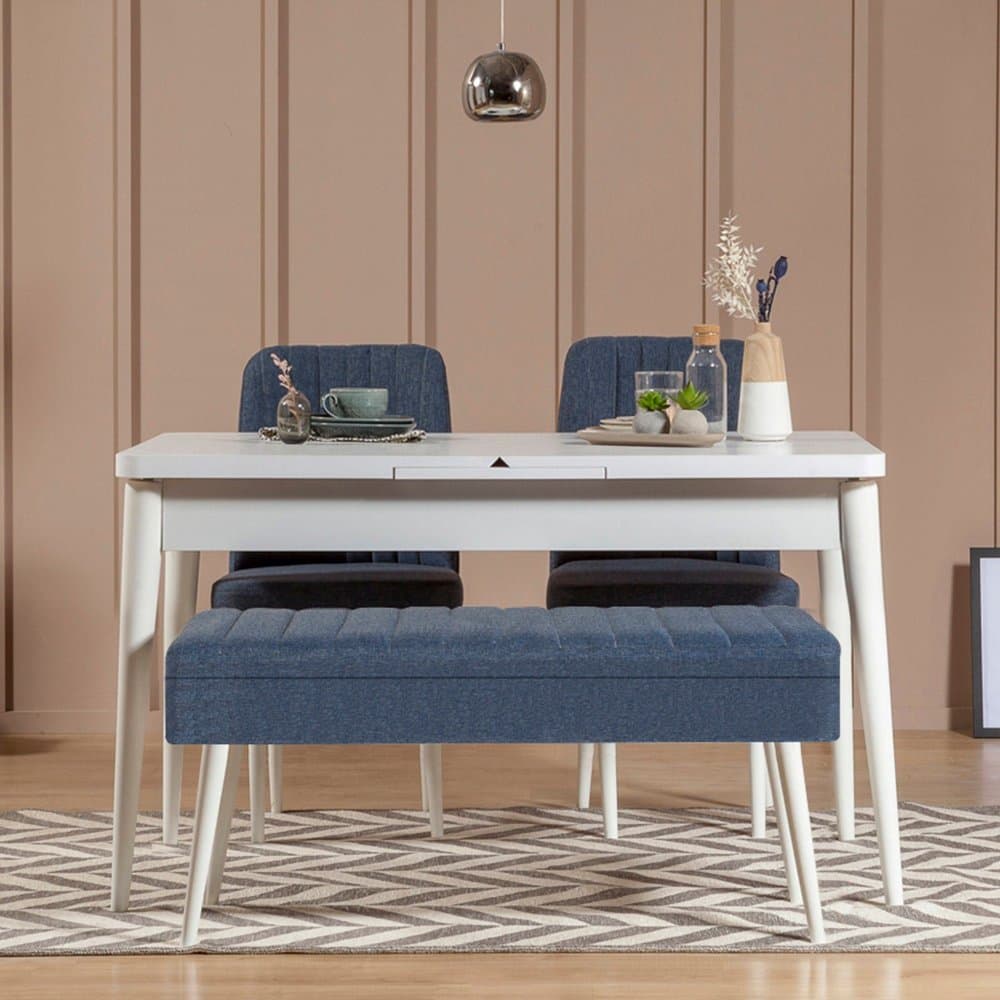 Jedálenský set s rozkladacím stolom a stoličkami (4 kusy) Vina 1048 - 3 - White, Dark Blue
