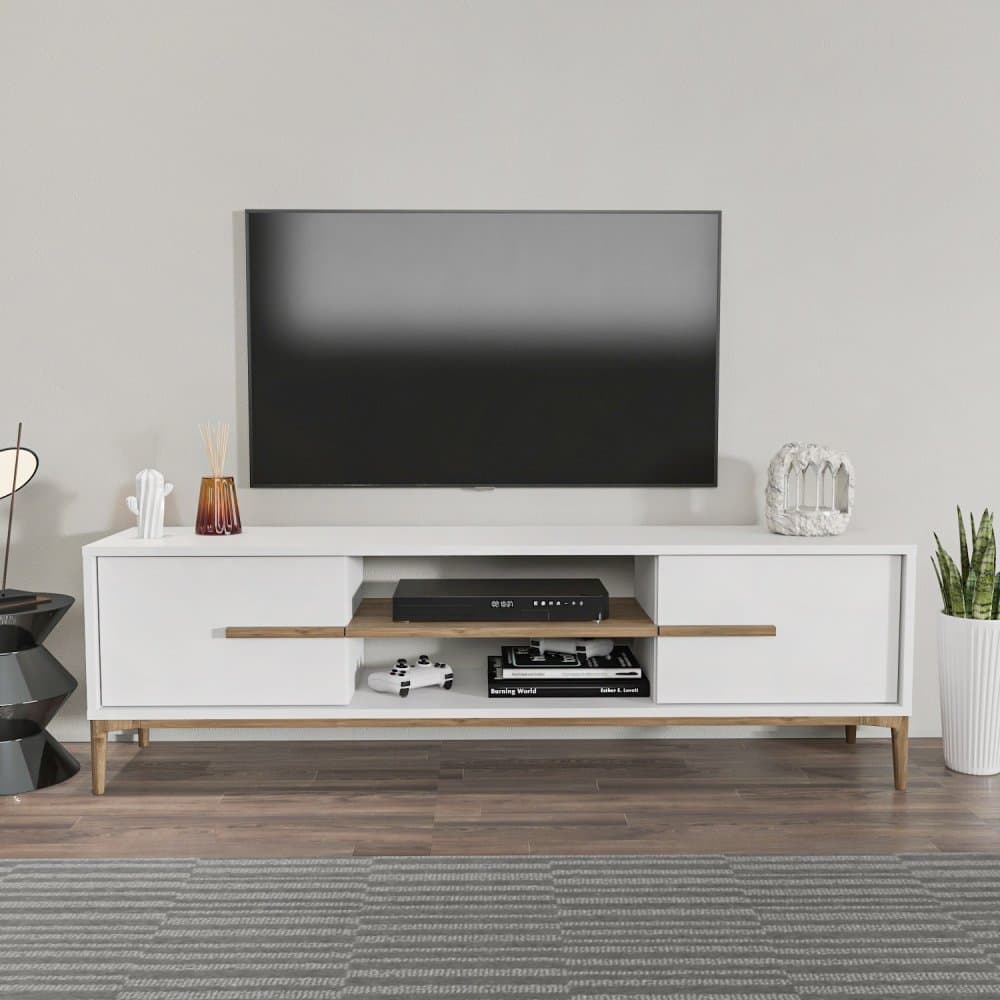 TV stolík Eslem - White, Walnut