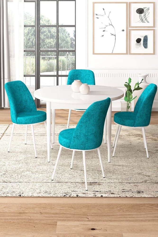 Dining Table & Chairs Set (5 Pieces) Tor - White, Turquoise 1