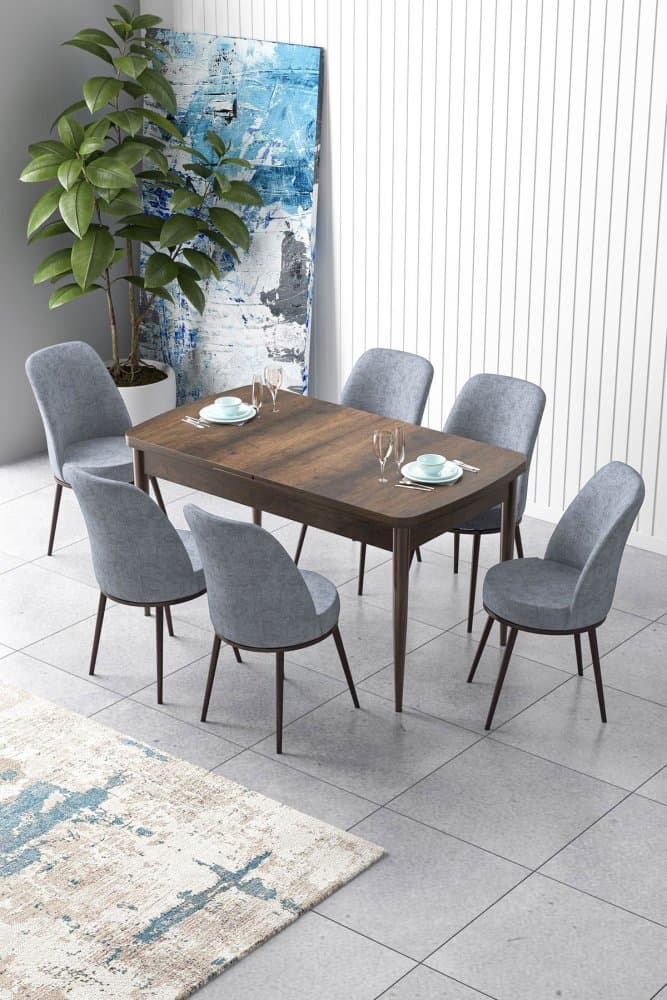 Extendable Dining Table & Chairs Set (7 Pieces) Zen - Baroque, Grey 1