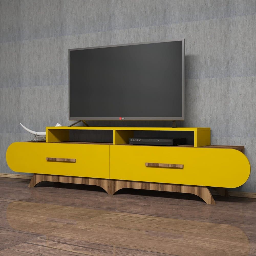 TV stolík Flora - Walnut, Yellow 1