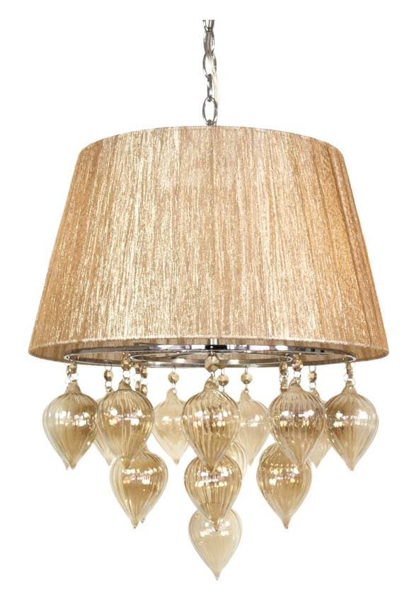 Závesná lampa Elissa v sivej a béžovej farbe na retiazke