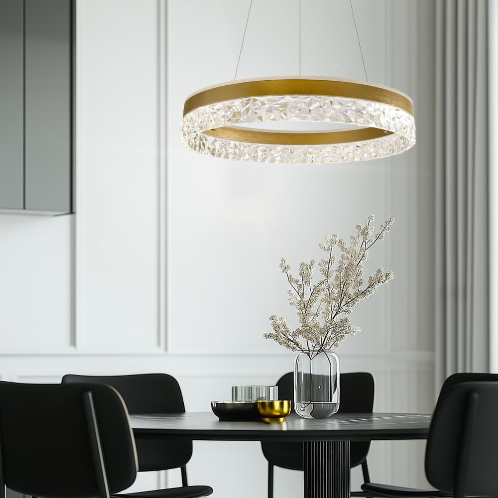 Očarujúca závesná lampa FROZI – zlaté tienidlo s kryštálmi – elegantné a moderné LED osvetlenie obývačky 1