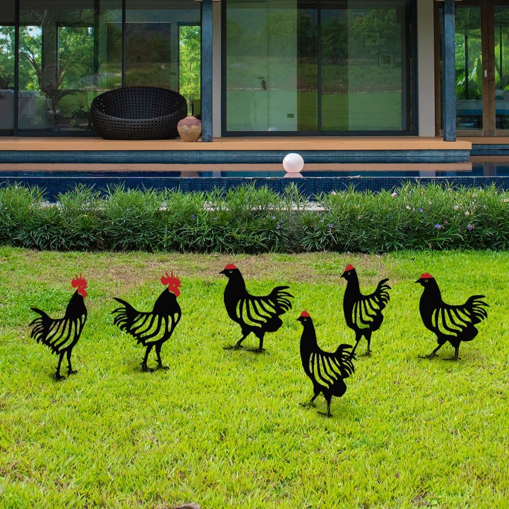 Súprava dekoratívnych kovových doplnkov do záhrady Chicken Family 6 1