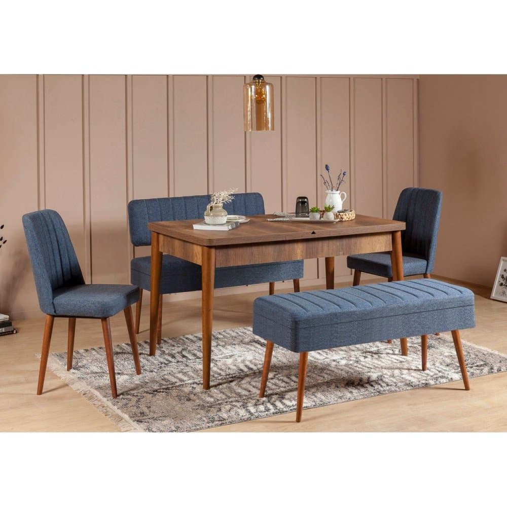 Jedálenský set s rozkladacím stolom a stoličkami (5 kusov) Vina 1048 - 4 - Walnut, Dark Blue