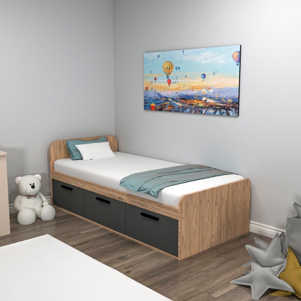 Rám jednolôžkovej postele Akser - Atlantic Pine, Anthracite