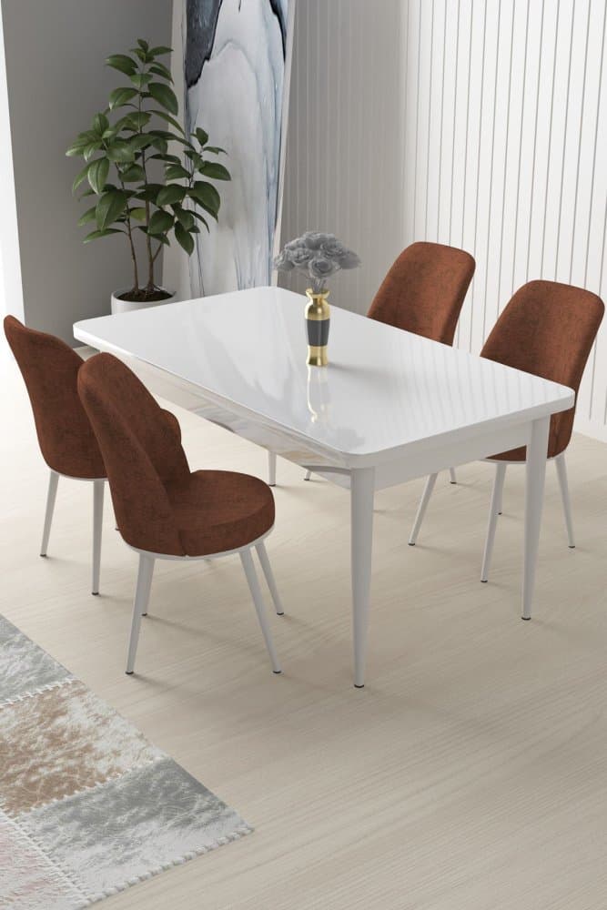 Dining Table & Chairs Set (5 Pieces) Nil - White, Tile Red 1