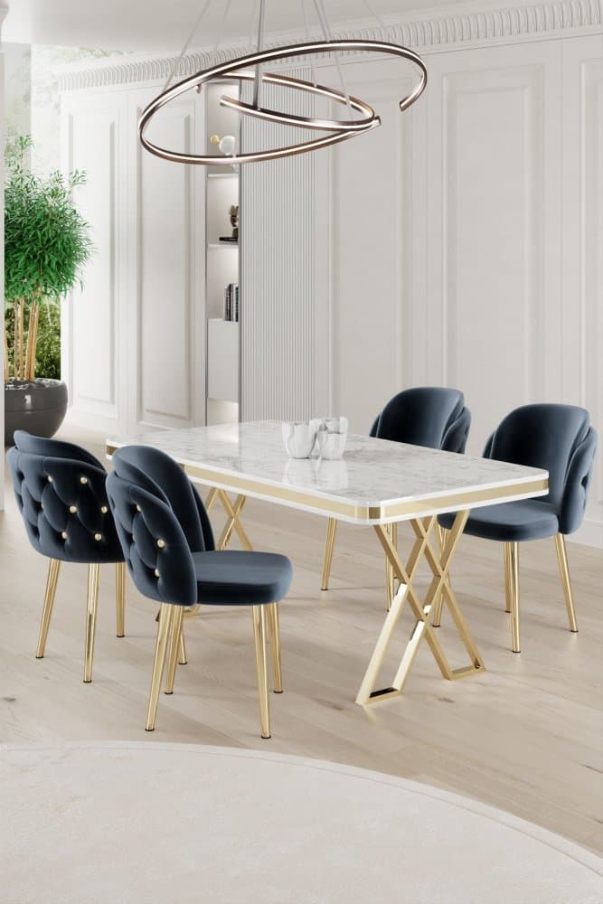 Dining Table & Chairs Set (5 Pieces) Rigel - White, Gold, Anthracite 1