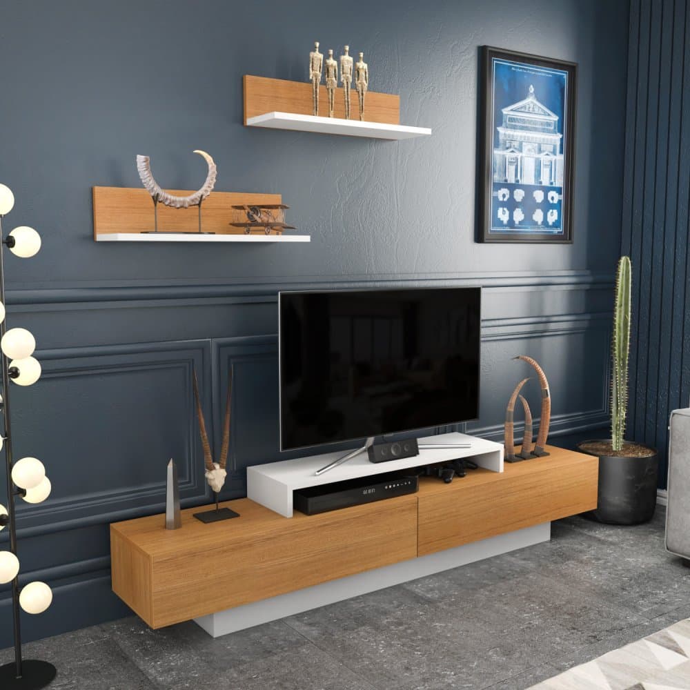 TV skrinka / Obývacia stena Lusi - White, Teak 1