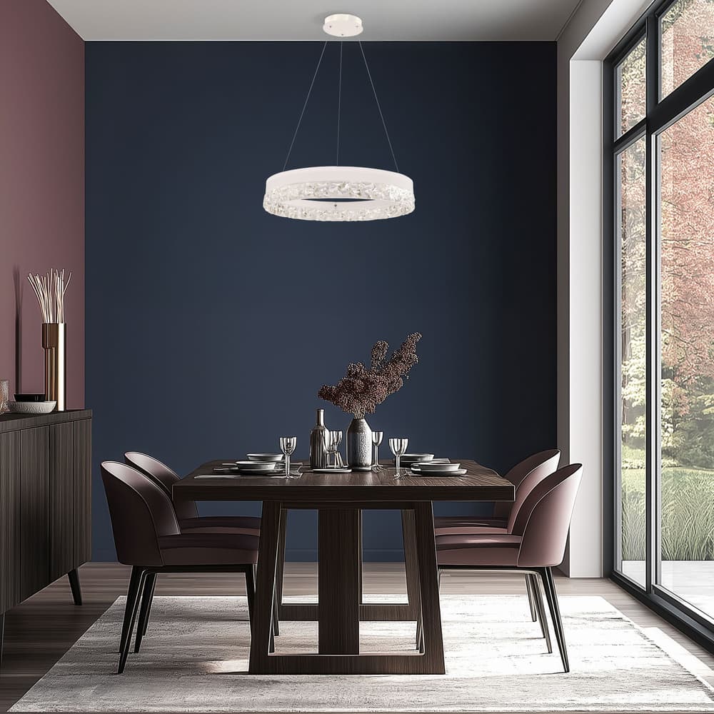 Očarujúca závesná lampa FROZI – biele tienidlo s kryštálmi – elegantné a moderné LED osvetlenie obývačky
