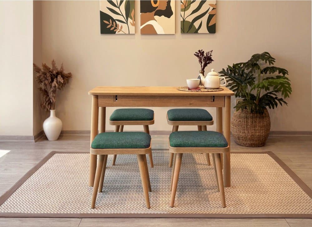 Jedálenský set s rozkladacím stolom a stoličkami (5 kusov) Vina Mini 05 1070 - Oak, Green 1