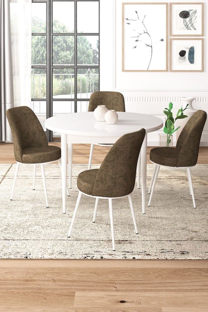 Dining Table & Chairs Set (5 Pieces) Tor - White, Brown 1