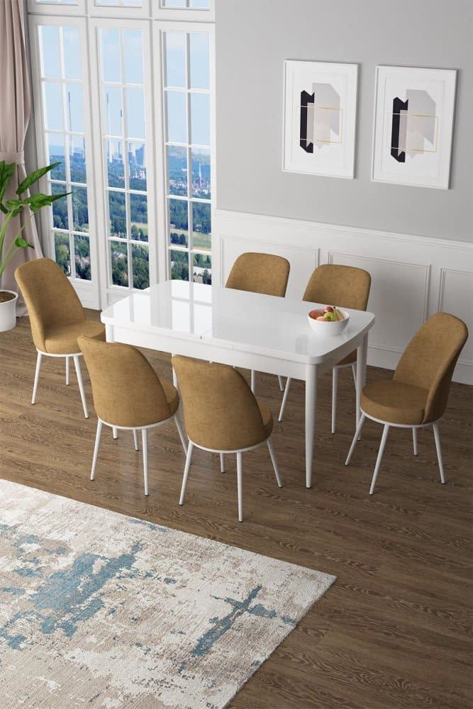 Extendable Dining Table & Chairs Set (7 Pieces) Zen - White, Cappuccino 1