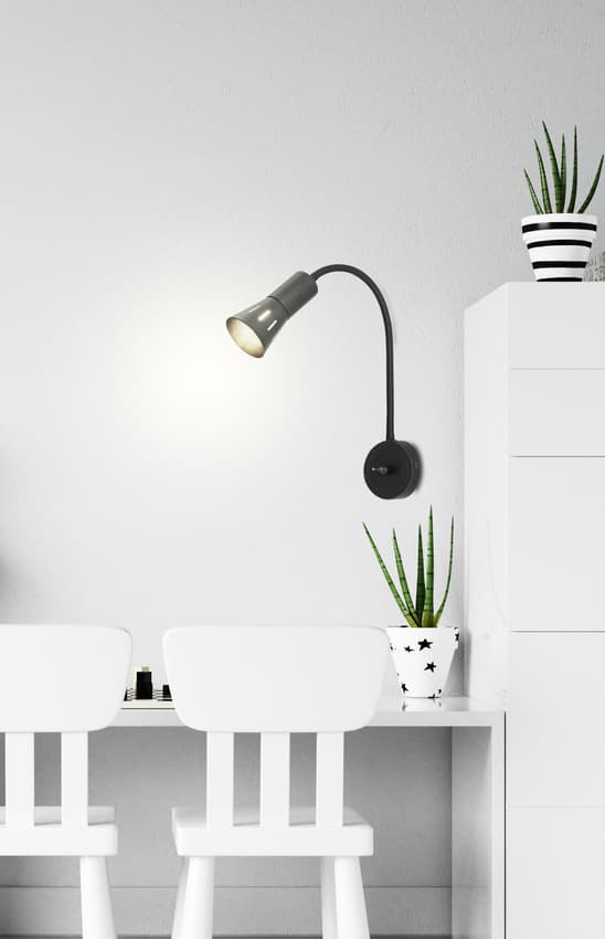 Čierna nastaviteľná nástenná lampa s ramenom + vypínač Arena 1