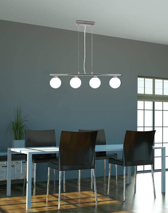 Závesná lampa chróm/biela guľa 4 RAISA 1