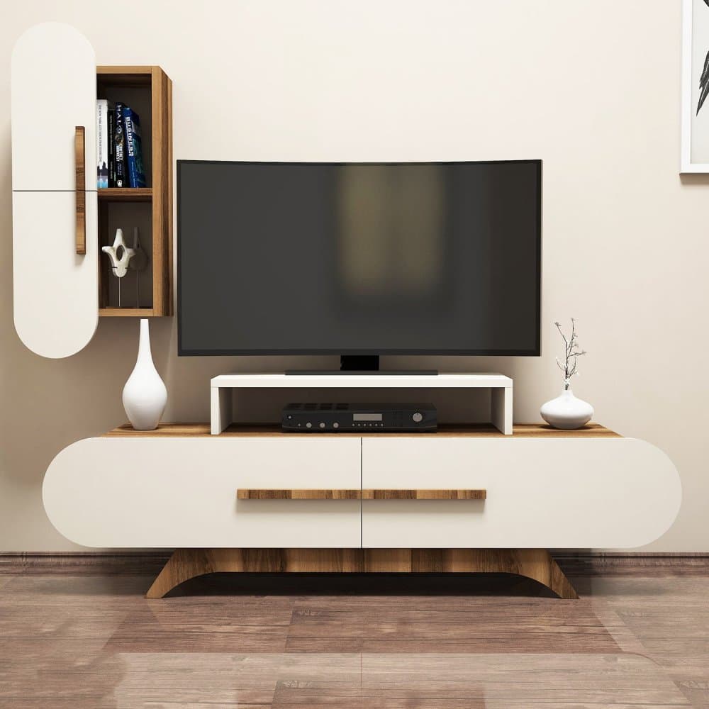TV skrinka / Obývacia stena Rose S - Walnut, Cream