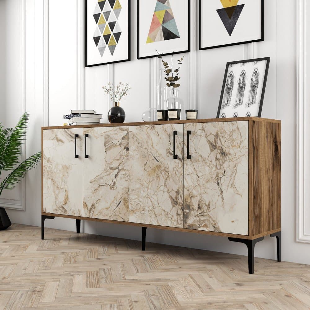 Konzolový stolík Kiev 160 - Walnut, White Marble