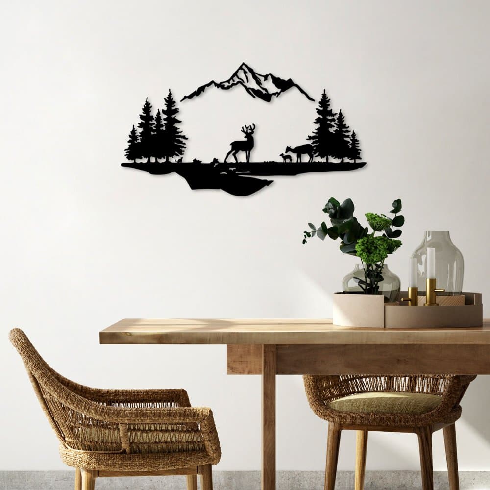 Dekoratívny kovový doplnok na stenu Deer And Landscape - 1 1