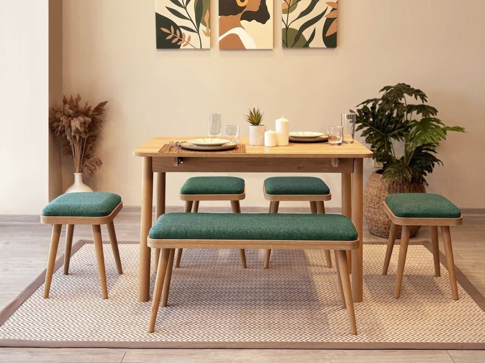 Jedálenský set s rozkladacím stolom a stoličkami (6 kusov) Vina Mini 06 1070 - Oak, Green