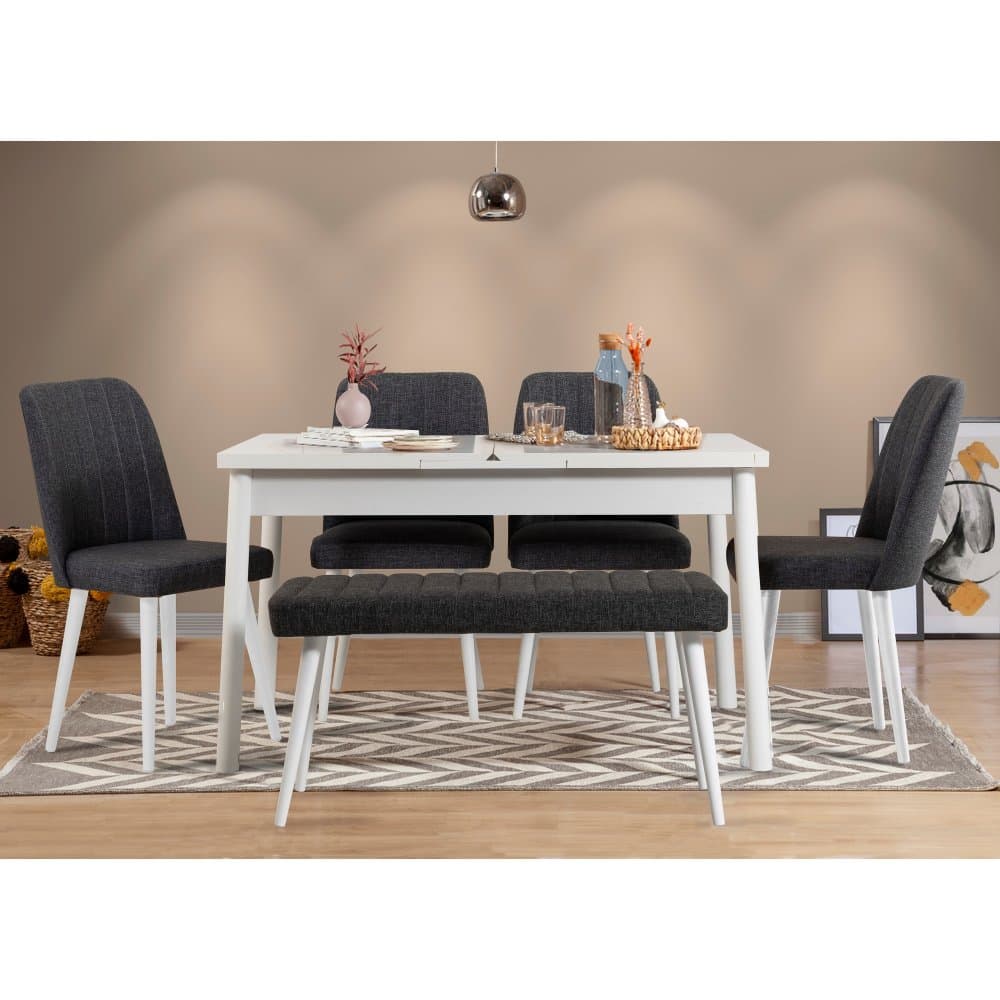 Jedálenský set s rozkladacím stolom a stoličkami (6 kusov) Santiago White Antracite