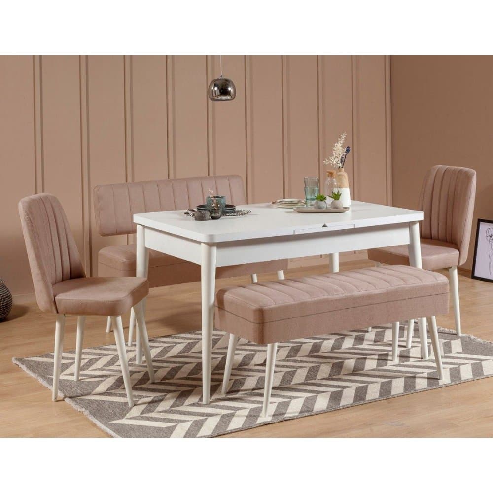 Jedálenský set s rozkladacím stolom a stoličkami (5 kusov) Vina 0900 - 4 - White, Stone