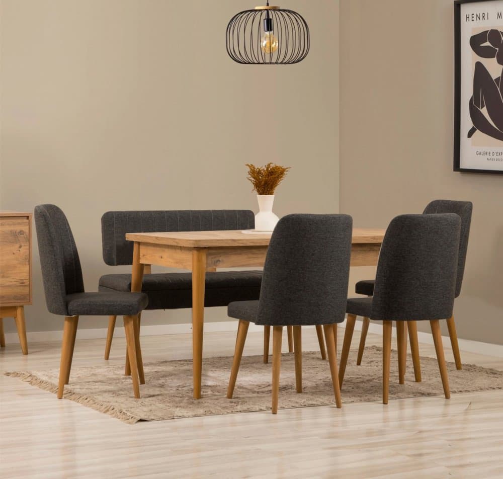 Jedálenský set s rozkladacím stolom a stoličkami (6 kusov) Vina - Atlantic Pine, Anthracite 1