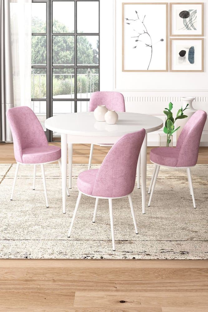 Dining Table & Chairs Set (5 Pieces) Tor - White, Pink 1