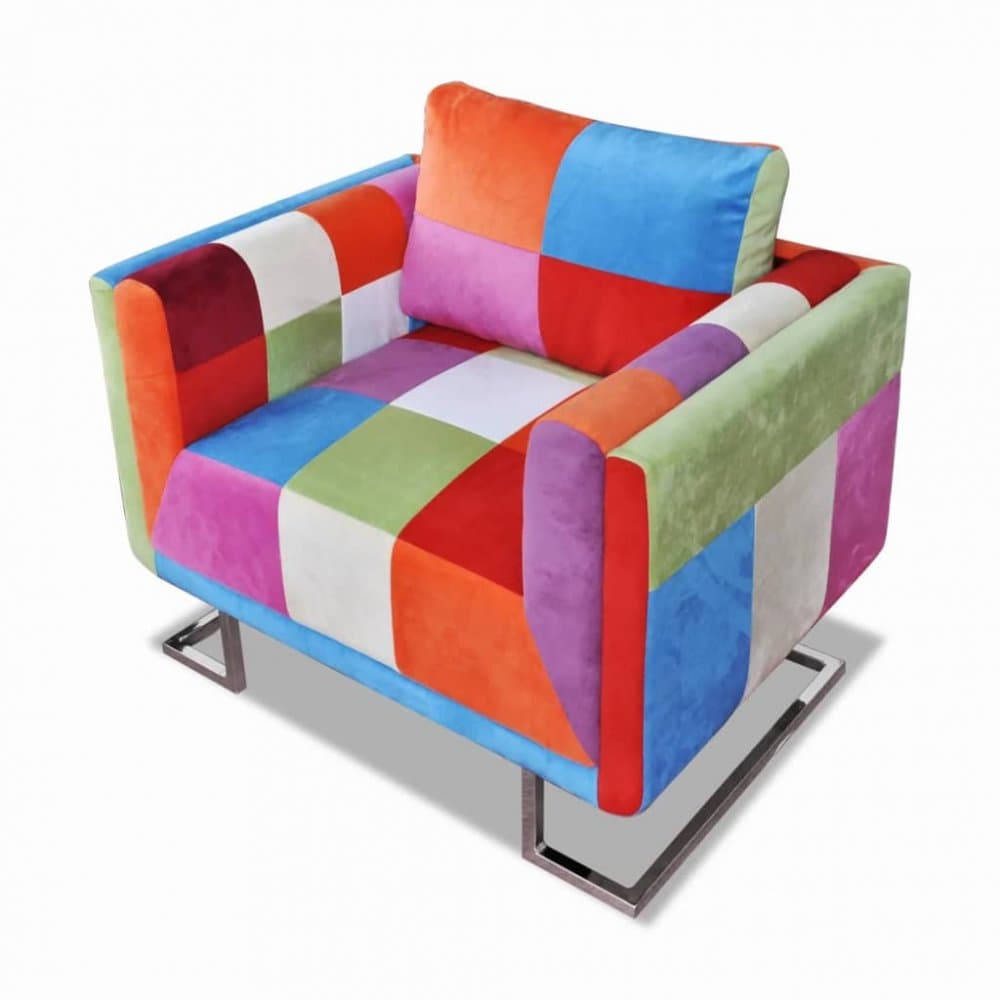 Hranaté kreslo látka patchwork / chróm Dekorhome 1