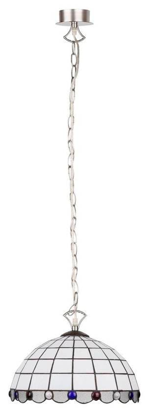 Biela závesná lampa na retiazke, matný nikel, 60W, E27, Tiffany