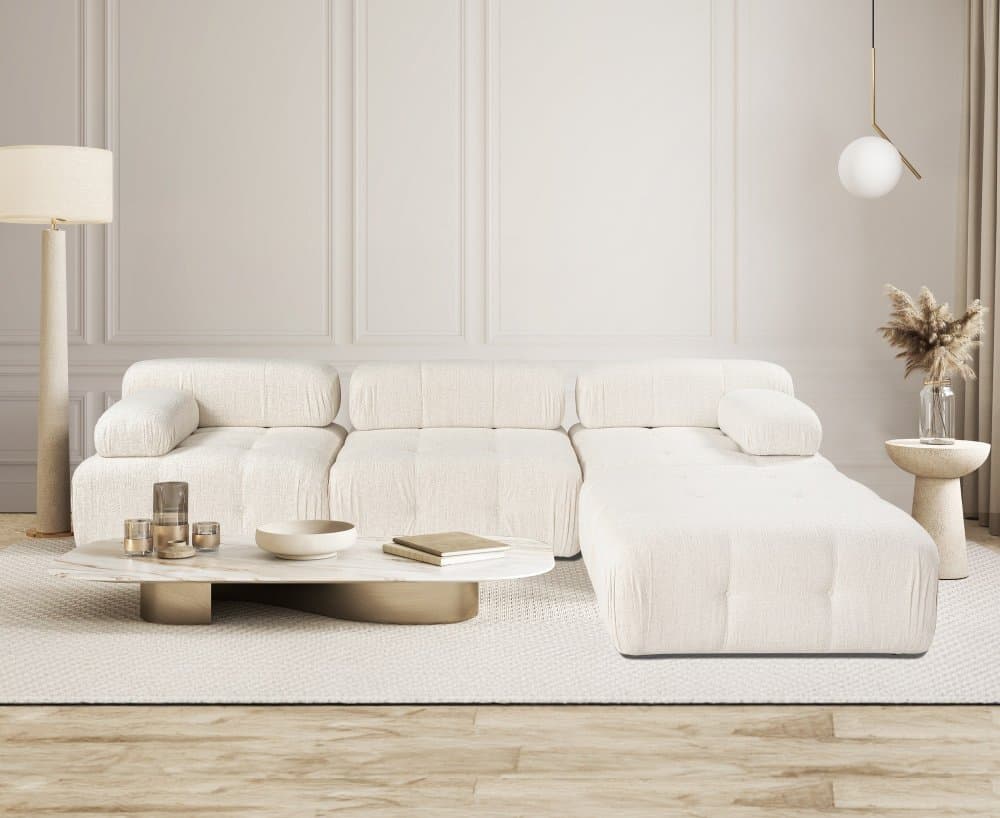 Rohová sedacia súprava / Rohová pohovka Doblo 3 Seater with Pouffe ( L1-O1-1R-Pouffe) - Cream 1
