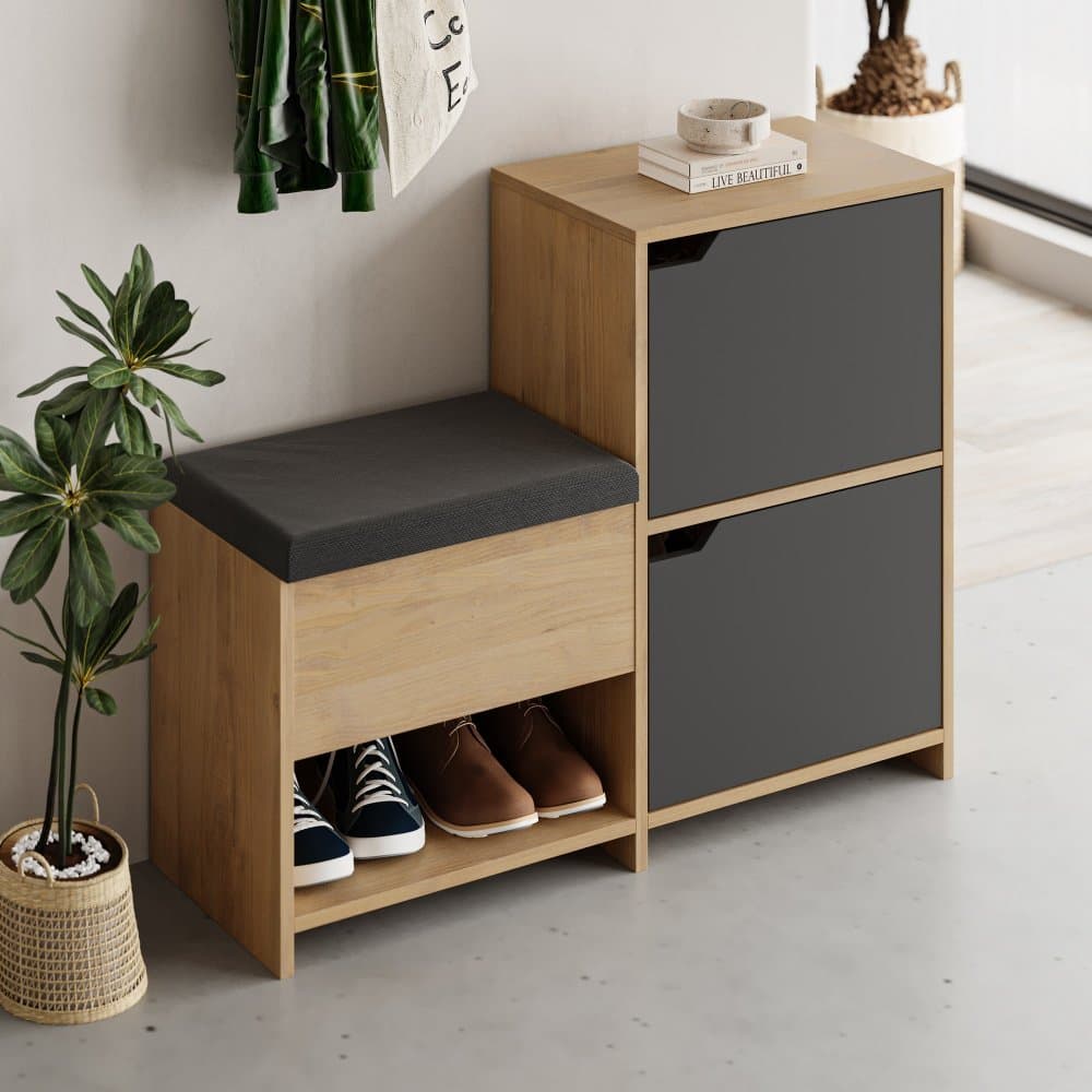 Skrinka na topánky / Botník Haven Shoe Bench - Oak, Anthracite 1