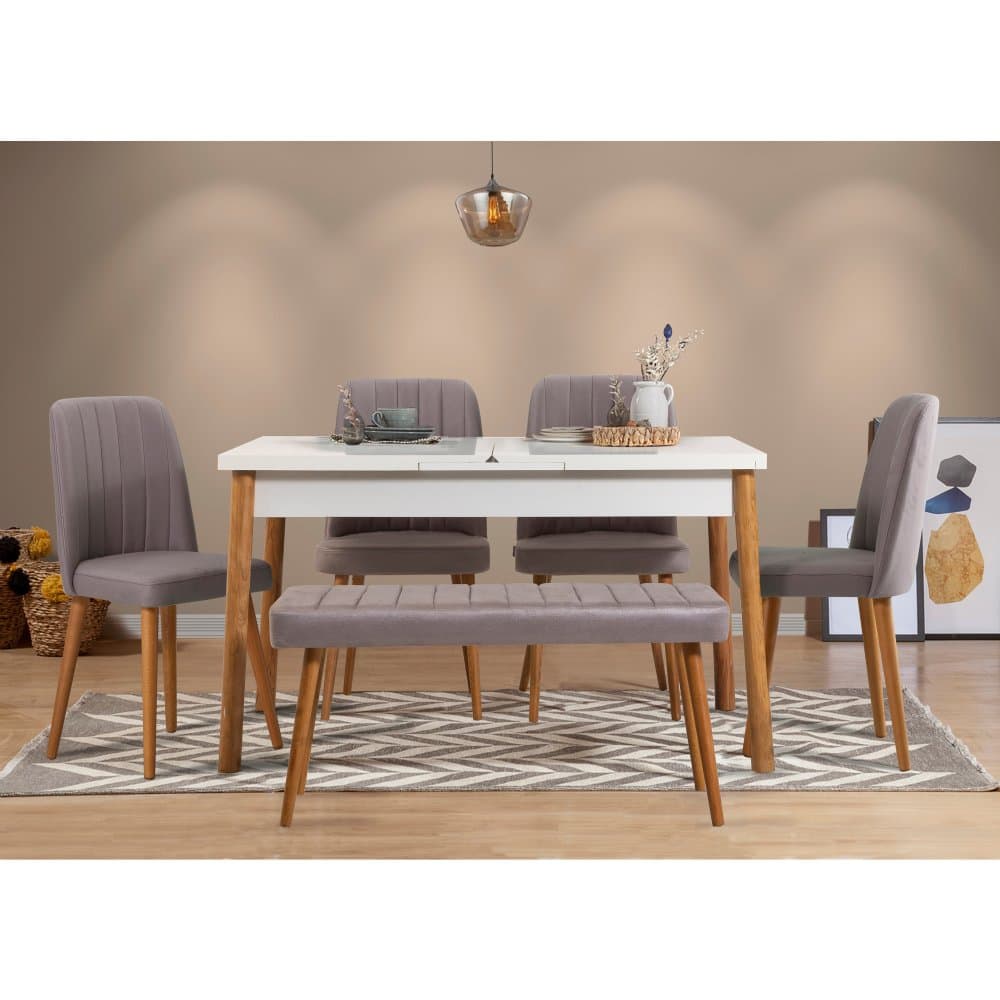 Jedálenský set s rozkladacím stolom a stoličkami (6 kusov) Santiago Atlantic-White Grey