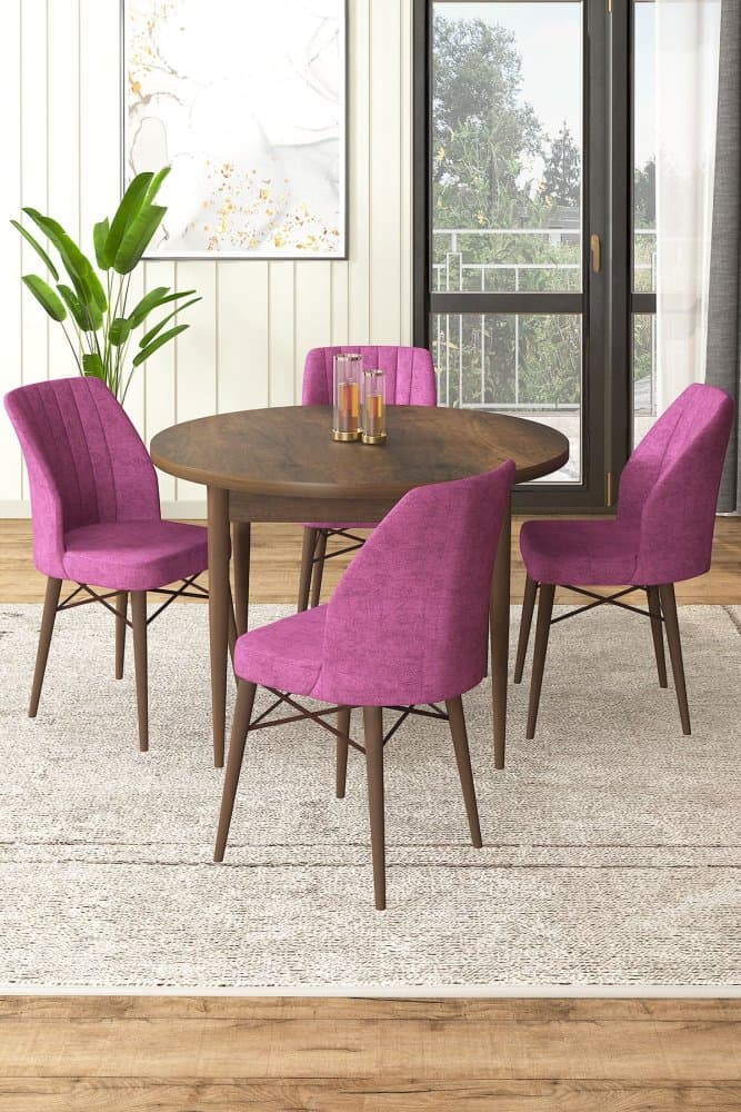 Dining Table & Chairs Set (5 Pieces) Rox - Baroque, Purple 1