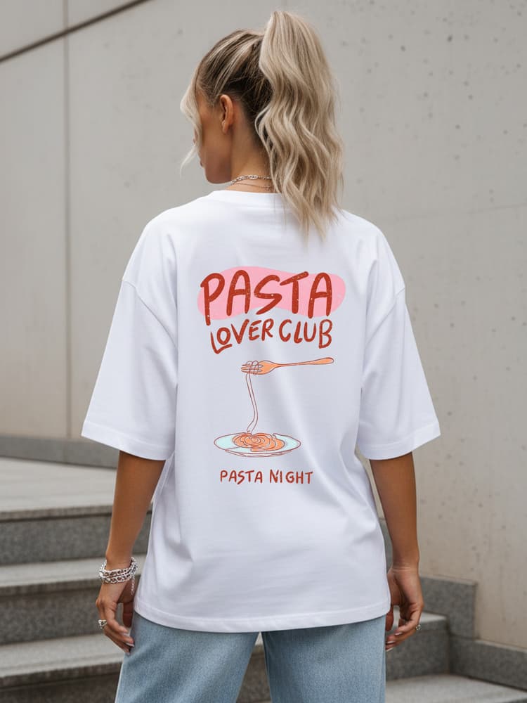 Dámske bavlnené oversize tričko PASTA LOVER CLUB biele – Dstreet NX9505RY