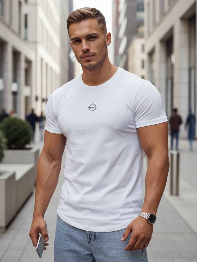 Pánske biele tričko s potlačou Dstreet RX5457