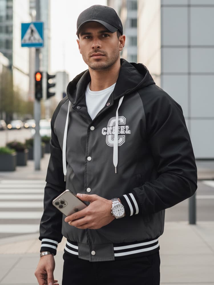 Pánska bomber bunda s kapucňou, šedá Dstreet TX5017 1